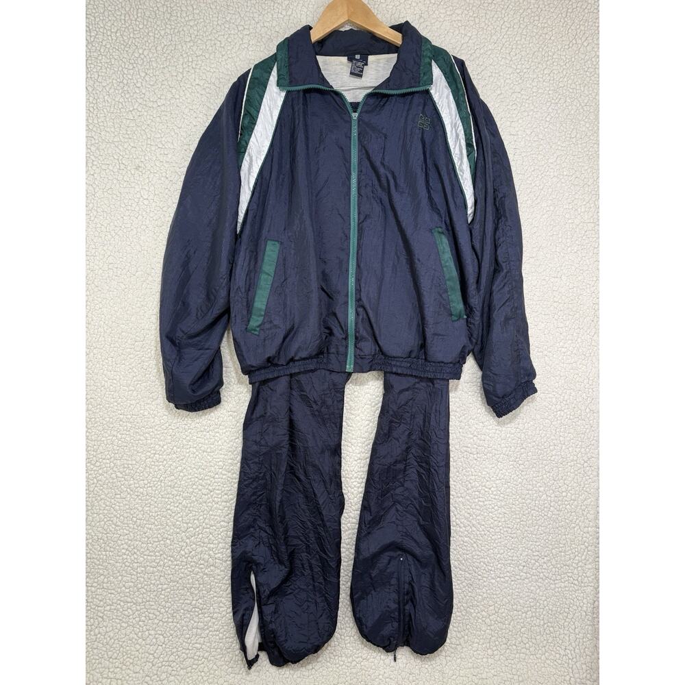 VTG Givenchy Activewear Mens Size L Tracksuit Navy Green Colorblock Jacket Pants